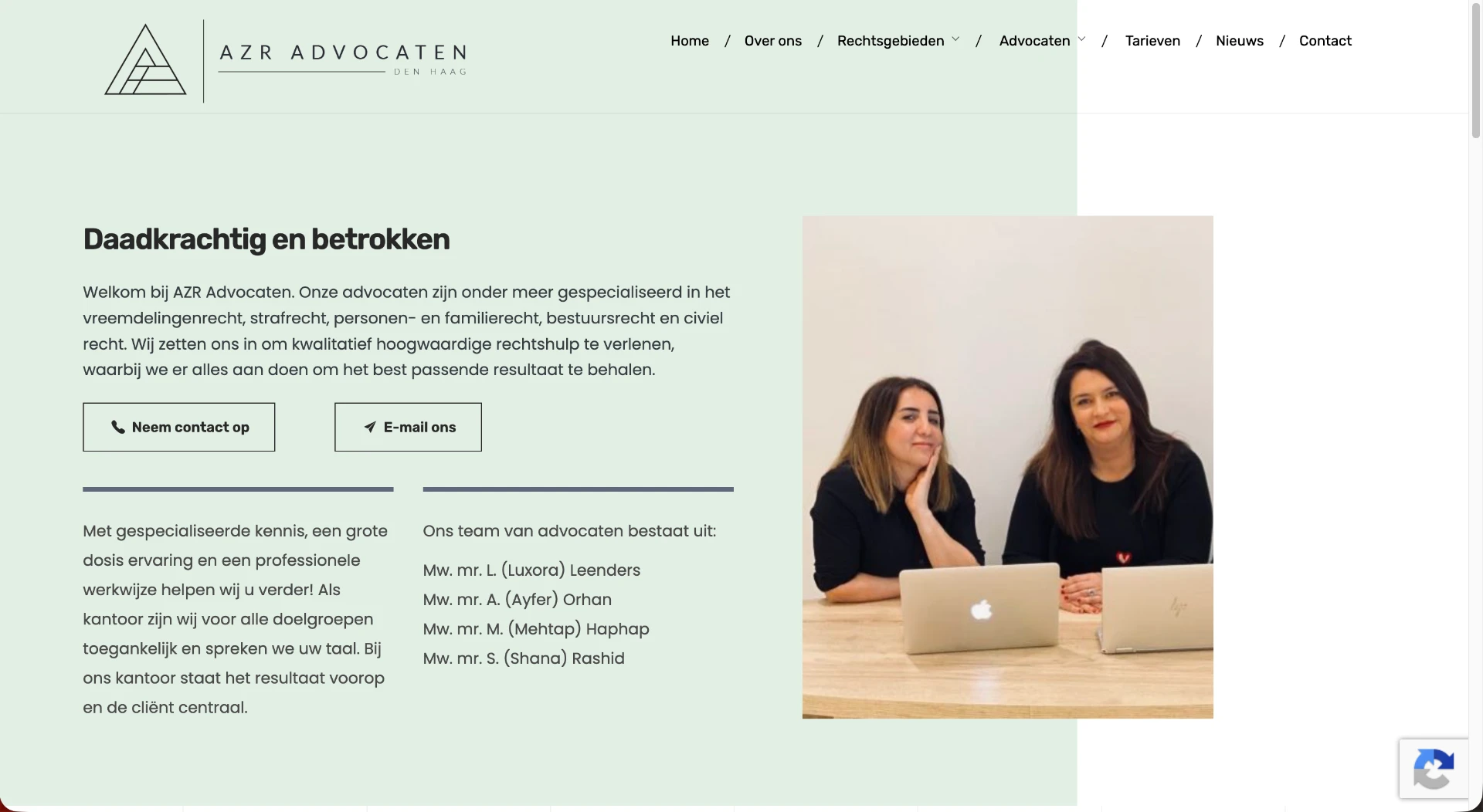 Homepage van AZR Law, gemaakt door AESLY