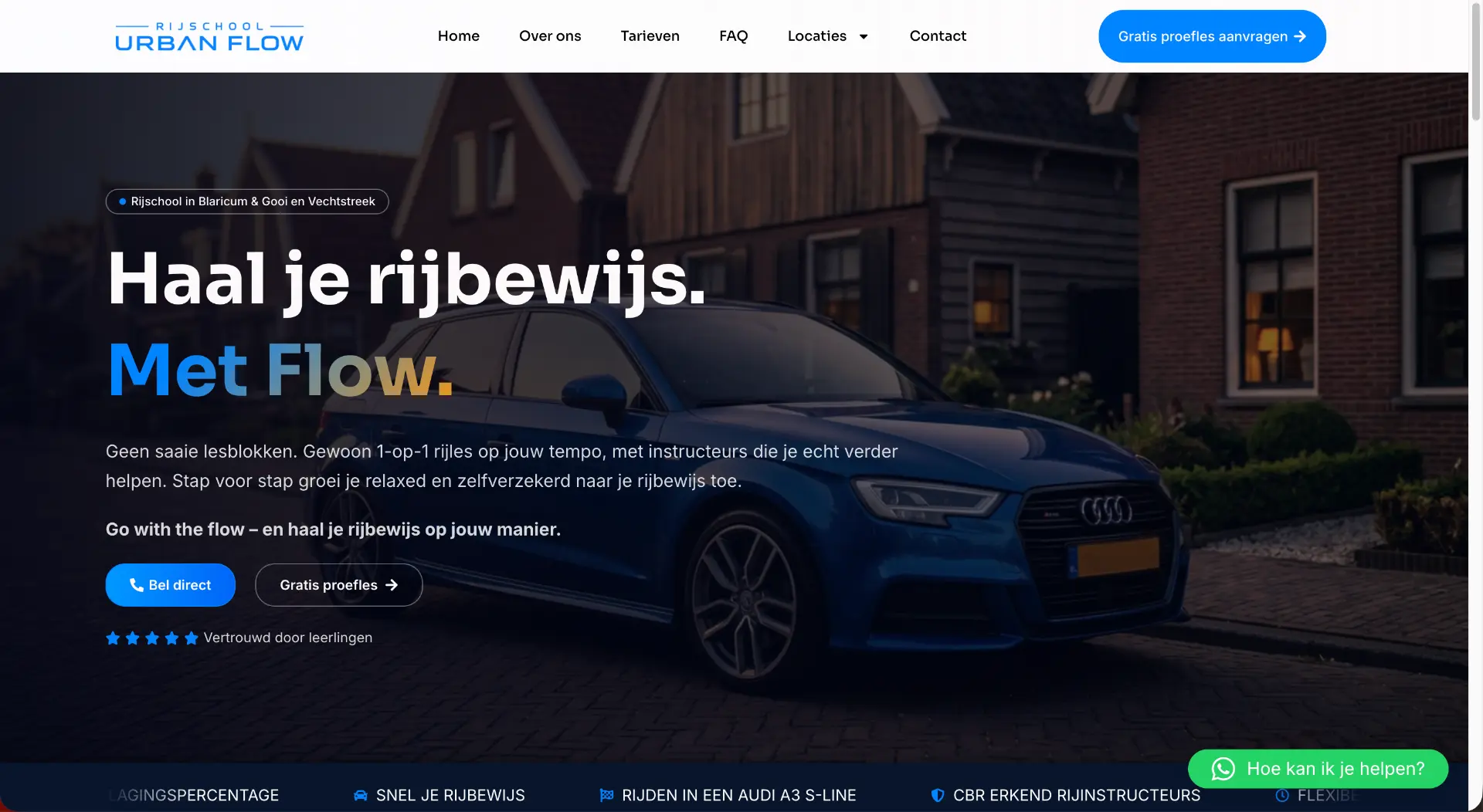 Homepage van Rijschool Urban Flow, gemaakt door AESLY