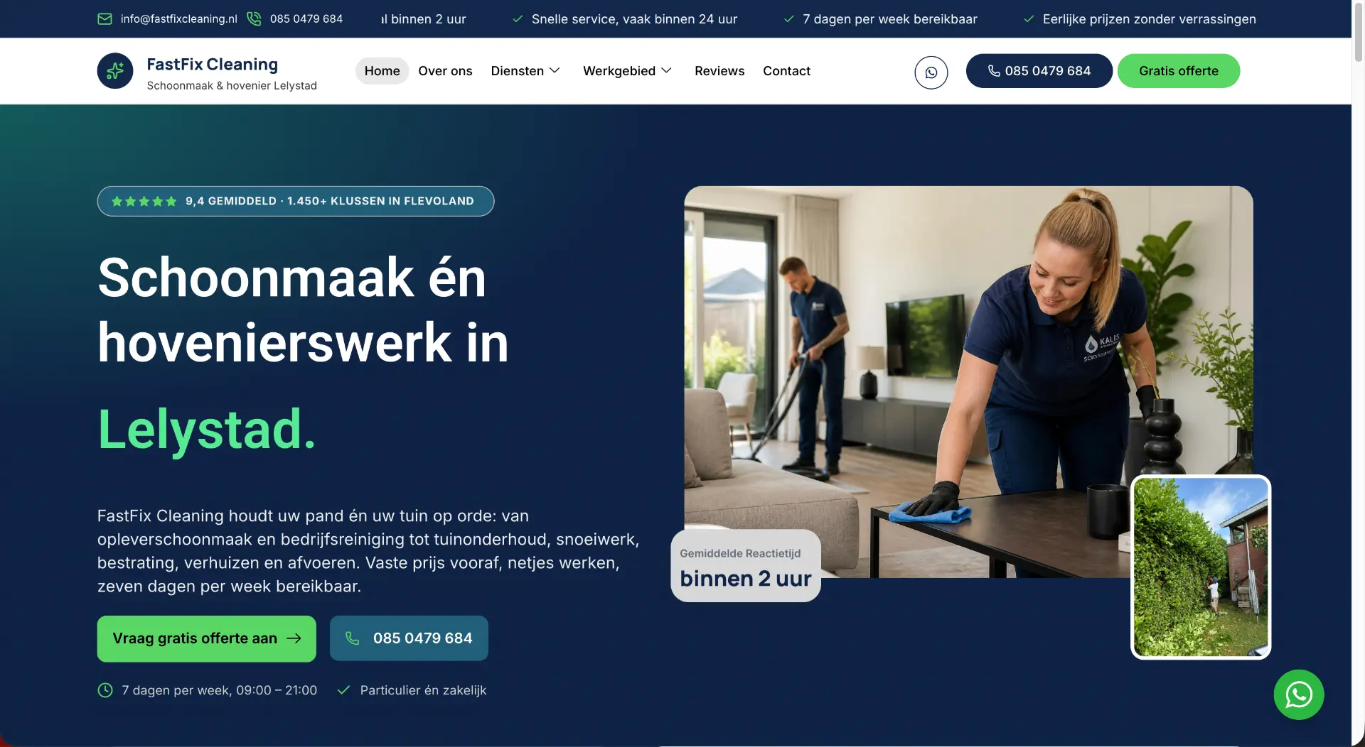 Homepage van Fastfix Cleaning, gemaakt door AESLY
