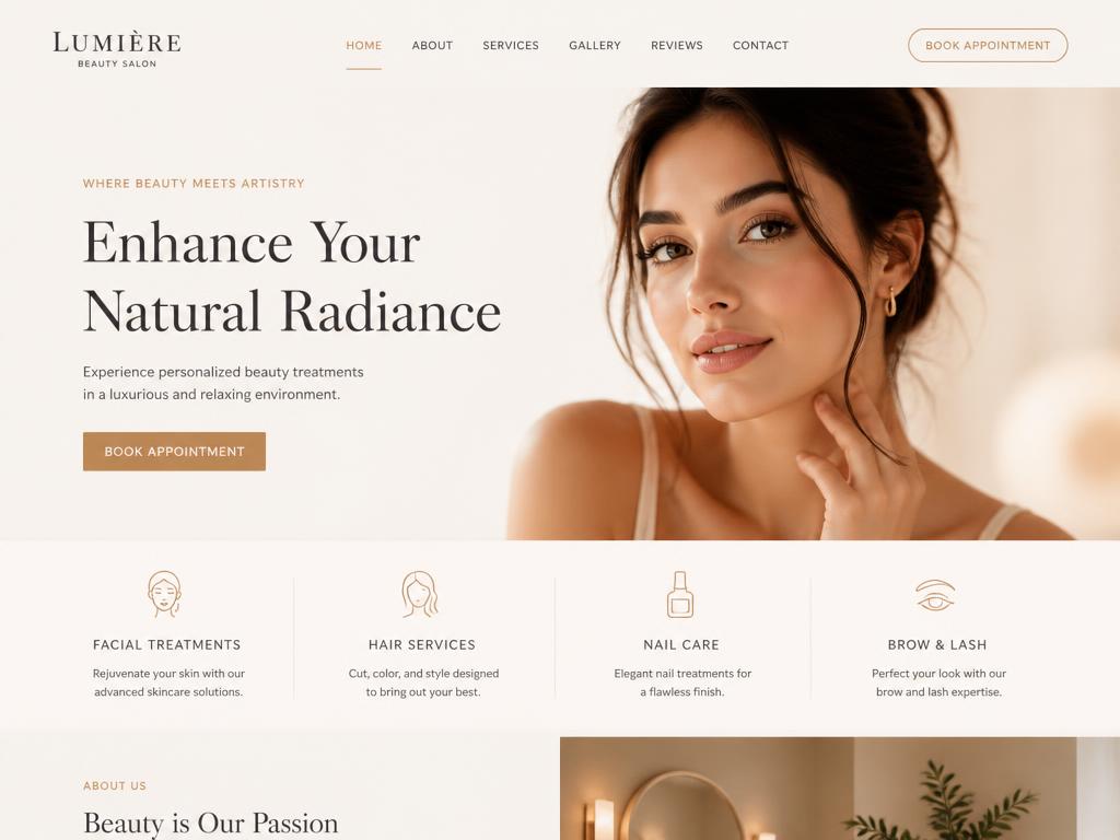 Ontwerpconcept van een luxe beautysalon website