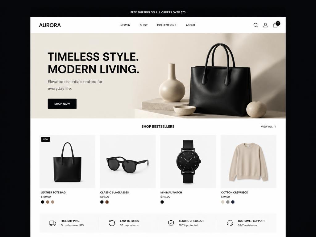 Ontwerpconcept van een moderne webshop homepage